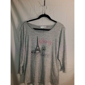 Retrology Gray Paris Graphic scoop Neck Sweater W/ Glitter Sz 2XL